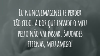 Eu nunca imaginei te perder tão cedo. A dor que invade o meu peito não vai passar. Saudades eternas, meu amigo!