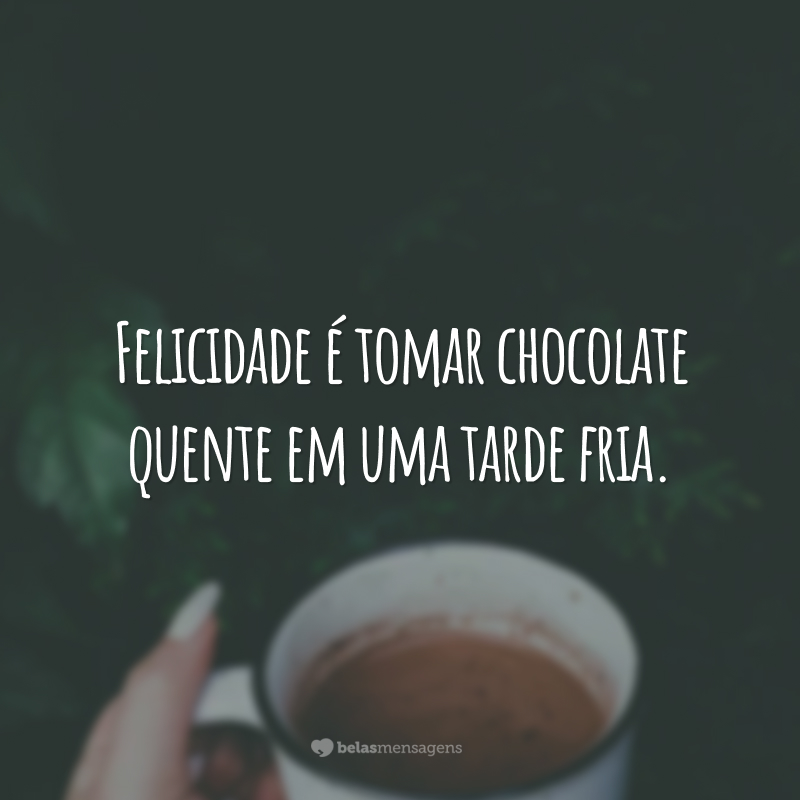 Felicidade é tomar chocolate quente em uma tarde fria.