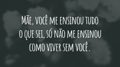 Mãe, você me ensinou tudo o que sei, só não me ensinou como viver sem você.