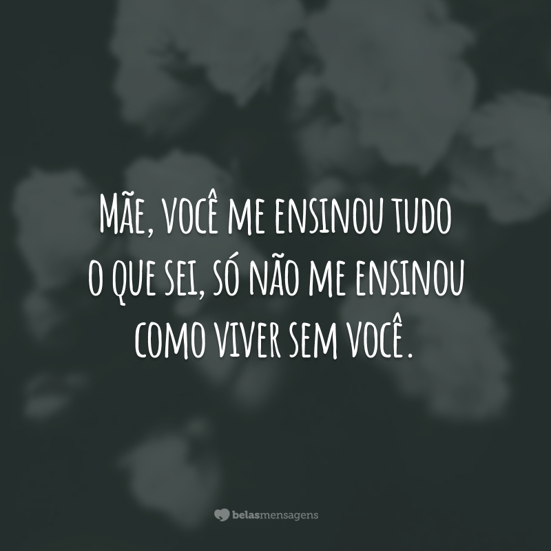 Mãe, você me ensinou tudo o que sei, só não me ensinou como viver sem você.