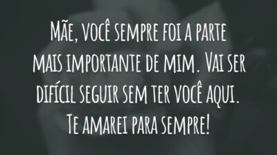 Mãe, você sempre foi a parte mais importante de mim. Vai ser difícil seguir sem ter você aqui. Te amarei para sempre!