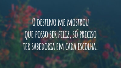 O destino me mostrou que posso ser feliz, só preciso ter sabedoria em cada escolha.