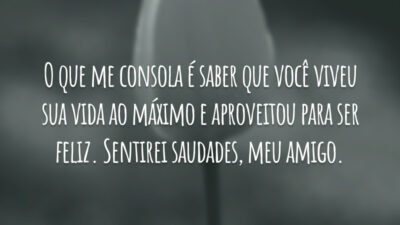O que me consola é saber que você viveu sua vida ao máximo e aproveitou para ser feliz. Sentirei saudades, meu amigo.