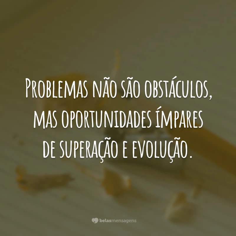 Problemas não são obstáculos, mas oportunidades ímpares de superação e evolução.