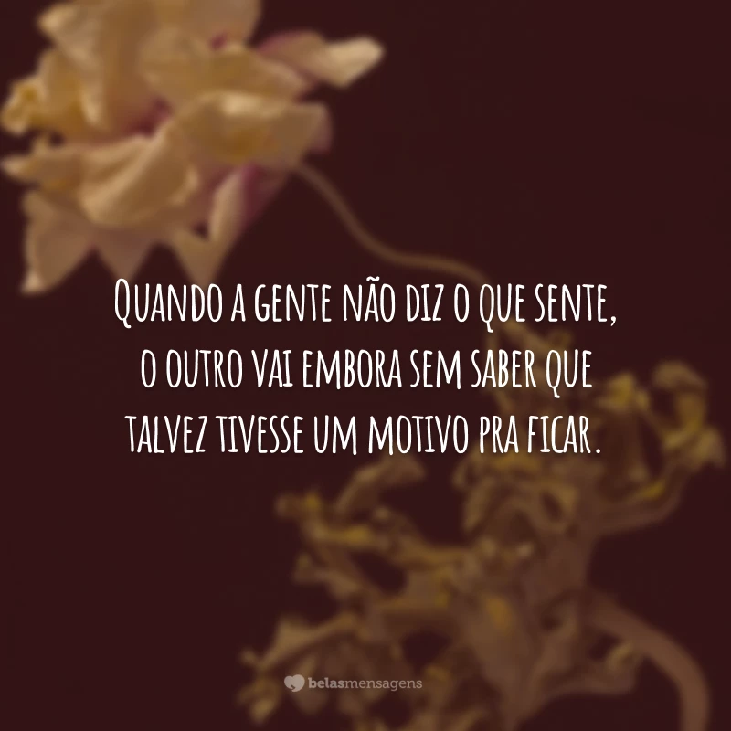 Quando a gente não diz o que sente, o outro vai embora sem saber que talvez tivesse um motivo pra ficar.