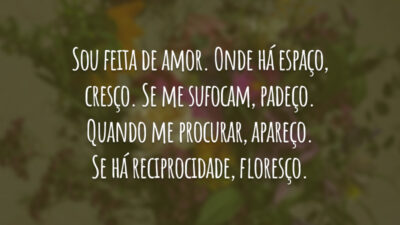 Sou feita de amor. Onde há espaço, cresço. Se me sufocam, padeço. Quando me procurar, apareço. Se há reciprocidade, floresço.