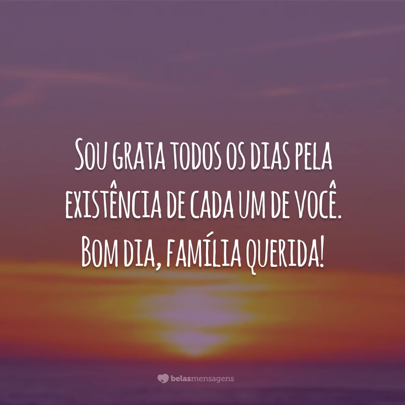 Sou grata todos os dias pela existência de cada um de você. Bom dia, família querida!