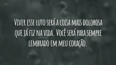 Viver esse luto será a coisa mais dolorosa que já fiz na vida. Você será para sempre lembrado em meu coração.