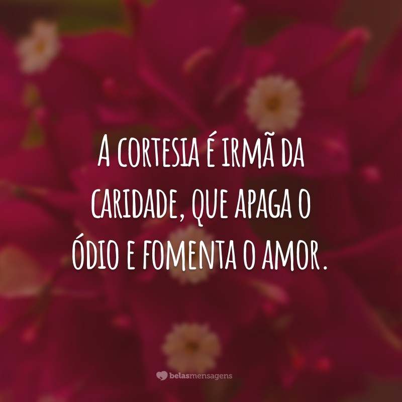 A cortesia é irmã da caridade, que apaga o ódio e fomenta o amor.