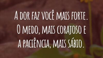 A dor faz você mais forte. O medo, mais corajoso e a paciência, mais sábio.