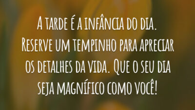 A tarde é a infância do dia. Reserve um tempinho para apreciar os detalhes da vida. Que o seu dia seja magnífico como você!