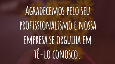 Agradecemos pelo seu profissionalismo e nossa empresa se orgulho em tê-lo conosco.