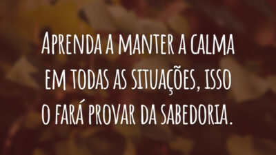 Aprenda a manter a calma em todas as situações, isso o fará provar da sabedoria.