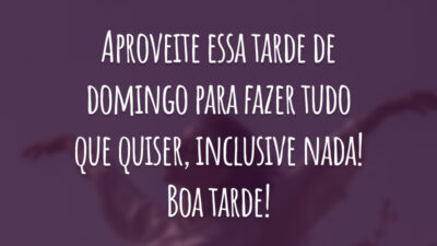 Aproveite essa tarde de domingo para fazer tudo que quiser, inclusive nada! Boa tarde!