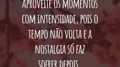 Aproveite os momentos com intensidade, pois o tempo não volta e a nostalgia só faz sofrer depois.