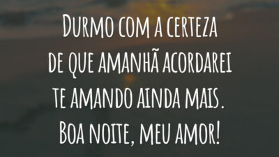 Durmo com a certeza de que amanhã acordarei te amando ainda mais. Boa noite, meu amor!