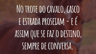 No trote do cavalo, casco e estrada proseiam - e é assim que se faz o destino, sempre de conversa.