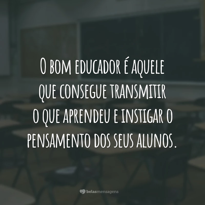 O bom educador é aquele que consegue transmitir o que aprendeu e instigar o pensamento dos seus alunos.