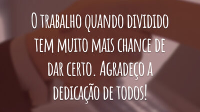 O trabalho quando dividido tem muito mais chance de dar certo. Agradeço a dedicação de todos!