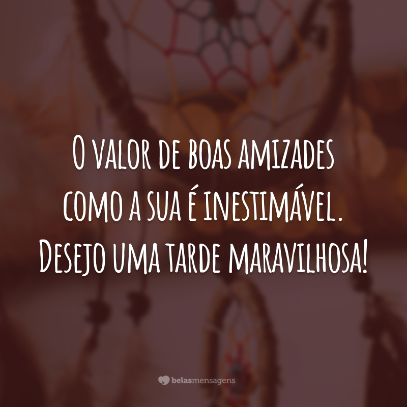 O valor de boas amizades como a sua é inestimável. Desejo uma tarde maravilhosa!