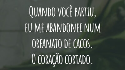 Quando você partiu, eu me abandonei num orfanato de cacos. O coração cortado.
