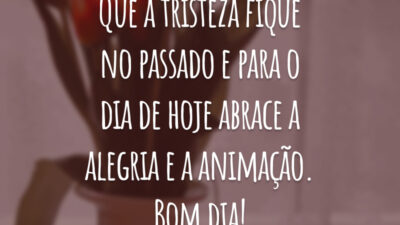 Que a tristeza fique no passado e para o dia de hoje abrace a alegria e a animação. Bom dia!