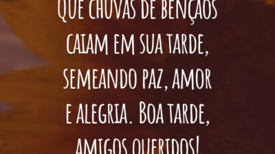Que chuvas de bênçãos caiam em sua tarde, semeando paz, amor e alegria. Boa tarde, amigos queridos!