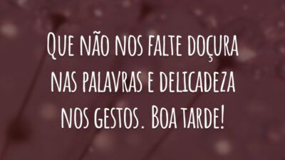 Que não nos falte doçura nas palavras e delicadeza nos gestos. Boa tarde!