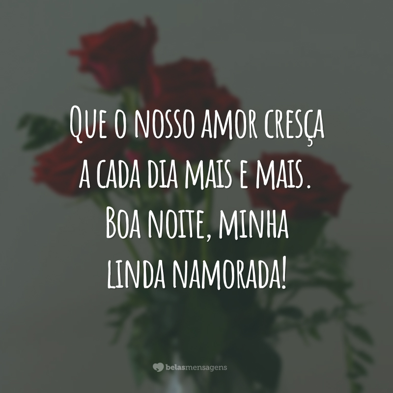 Que o nosso amor cresça a cada dia mais e mais. Boa noite, minha linda namorada!