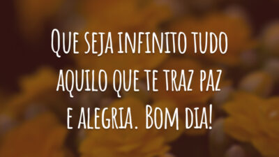 Que seja infinito tudo aquilo que te traz paz e alegria. Bom dia!
