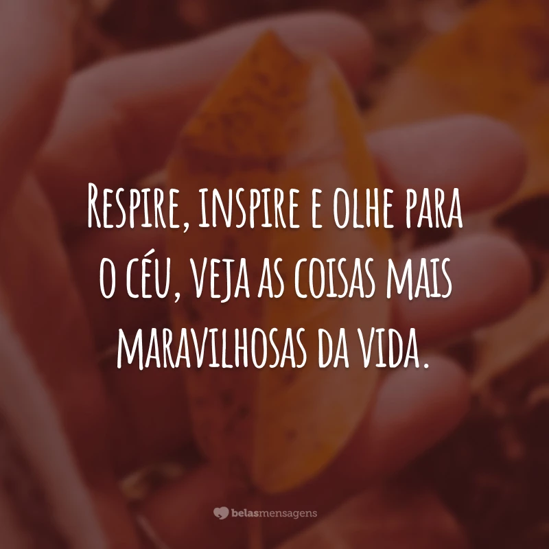 Respire, inspire e olhe para o céu, veja as coisas mais maravilhosas da vida.