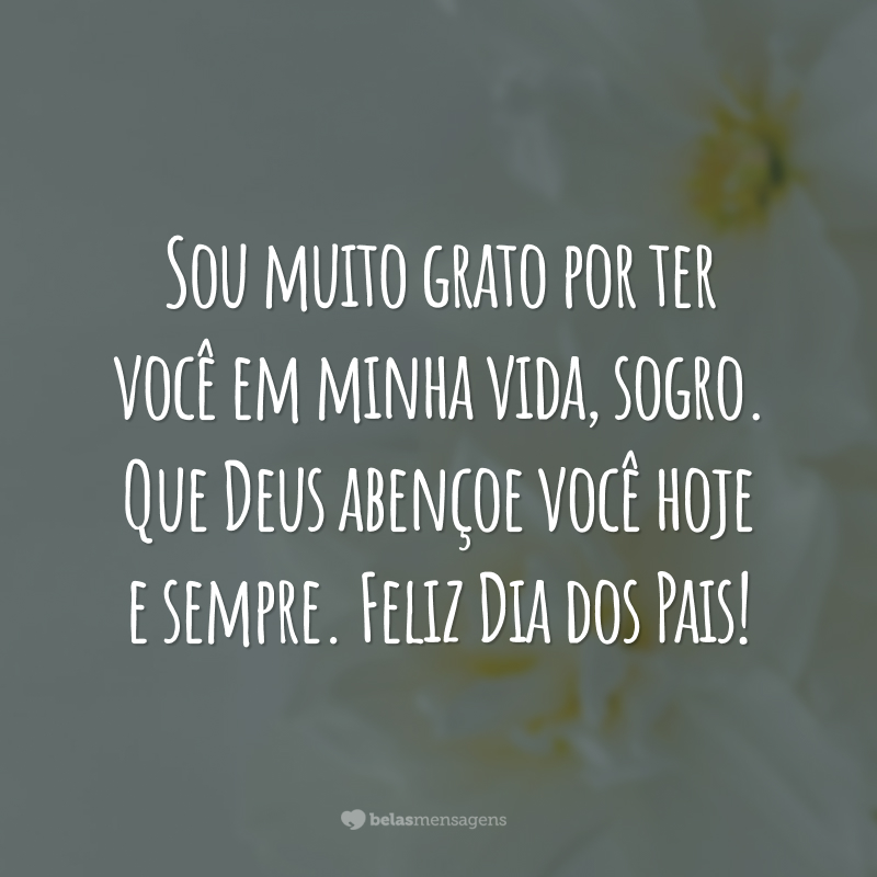 Sou muito grato por ter você em minha vida, sogro. Que Deus abençoe você hoje e sempre. Feliz Dia dos Pais!