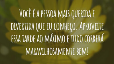 Você é a pessoa mais querida e divertida que eu conheço. Aproveite essa tarde ao máximo e tudo correrá maravilhosamente bem!