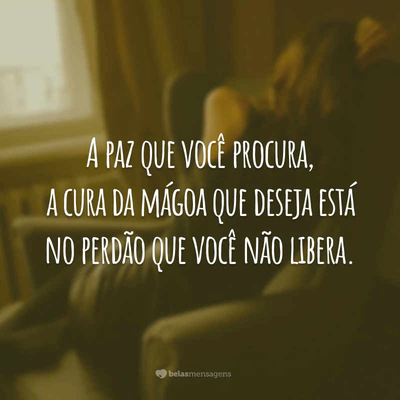 A paz que você procura, a cura da mágoa que deseja está no perdão que você não libera.