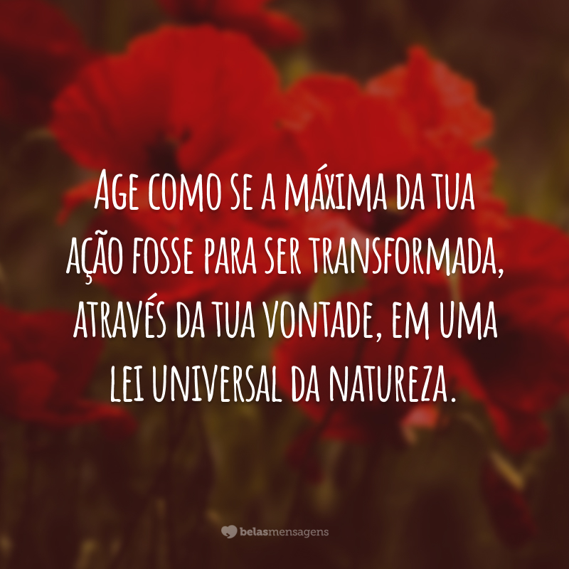 Age como se a máxima da tua ação fosse para ser transformada, através da tua vontade, em uma lei universal da natureza.