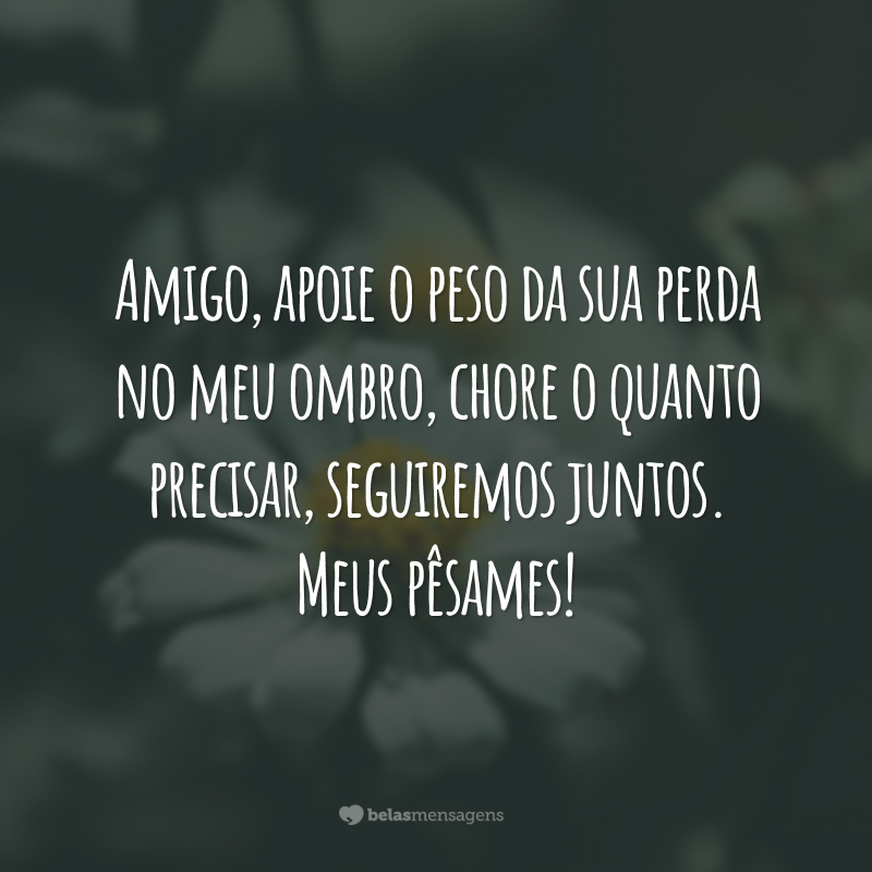 Amigo, apoie o peso da sua perda no meu ombro, chore o quanto precisar, seguiremos juntos. Meus pêsames!