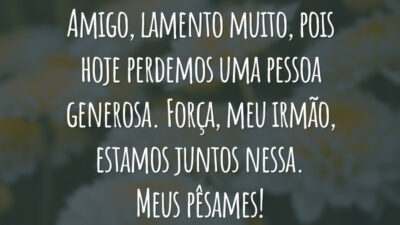 Amigo, lamento muito, pois hoje perdemos uma pessoa generosa. Força, meu irmão, estamos juntos nessa. Meus pêsames!