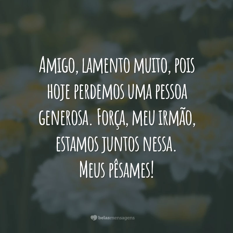 Amigo, lamento muito, pois hoje perdemos uma pessoa generosa. Força, meu irmão, estamos juntos nessa. Meus pêsames!