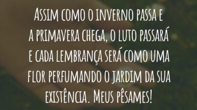 Assim como o inverno passa e a primavera chega, o luto passará e cada lembrança será como uma flor perfumando o jardim da sua existência. Meus pêsames!