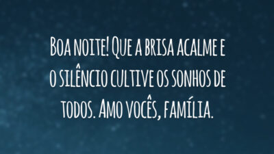 Boa noite! Que a brisa acalme e o silêncio cultive os sonhos de todos. Amo vocês, família.