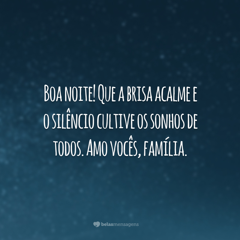 Boa noite! Que a brisa acalme e o silêncio cultive os sonhos de todos. Amo vocês, família.