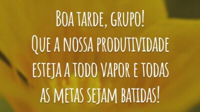 Boa tarde, grupo! Que a nossa produtividade esteja a todo vapor e todas as metas sejam batidas!