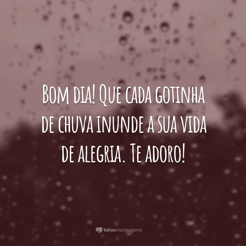 Bom dia! Que cada gotinha de chuva inunde a sua vida de alegria. Te adoro!