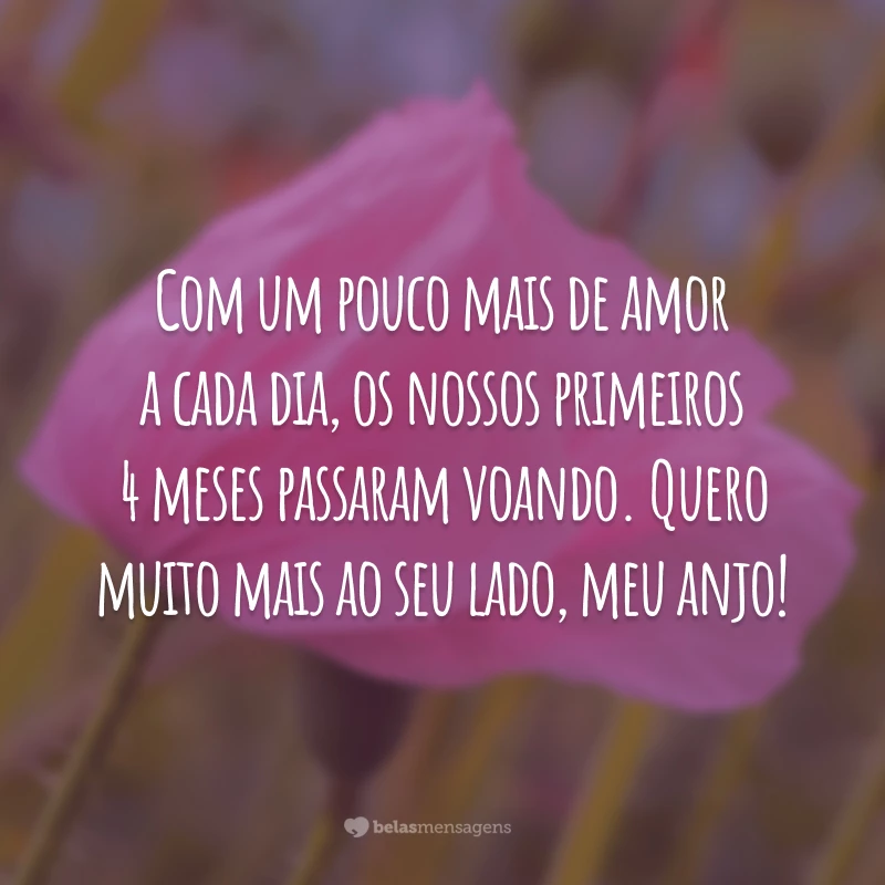 Com um pouco mais de amor a cada dia, os nossos primeiros 4 meses passaram voando. Quero muito mais ao seu lado, meu anjo!