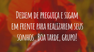 Deixem de preguiça e sigam em frente para realizarem seus sonhos. Boa tarde, grupo!