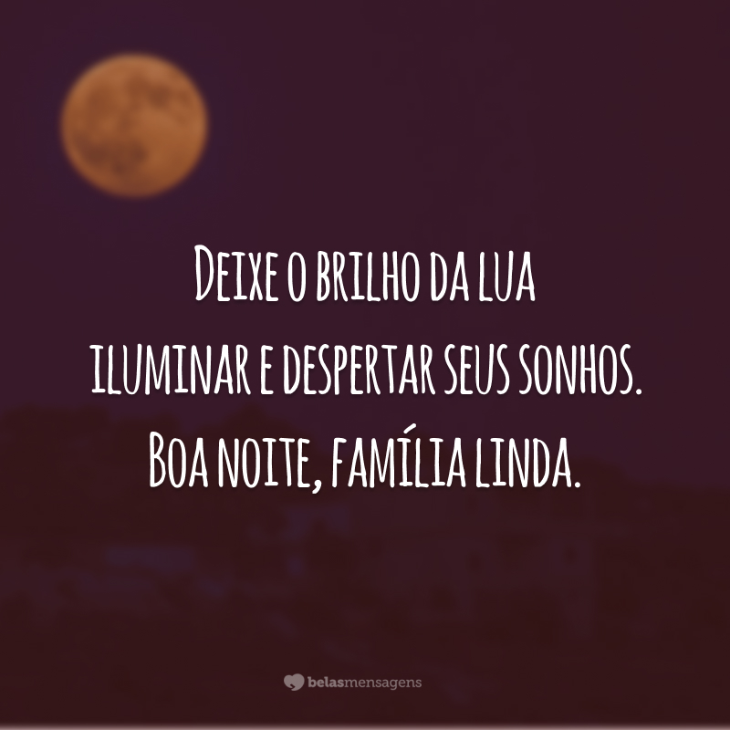 Deixe o brilho da lua iluminar e despertar seus sonhos. Boa noite, família linda.