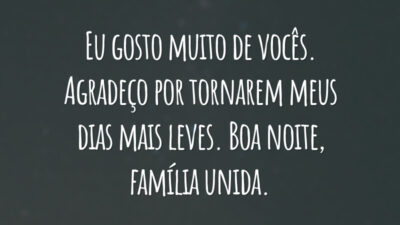 Eu gosto muito de vocês. Agradeço por tornarem meus dias mais leves. Boa noite, família unida.