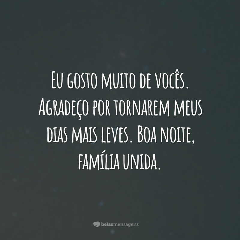 Eu gosto muito de vocês. Agradeço por tornarem meus dias mais leves. Boa noite, família unida.