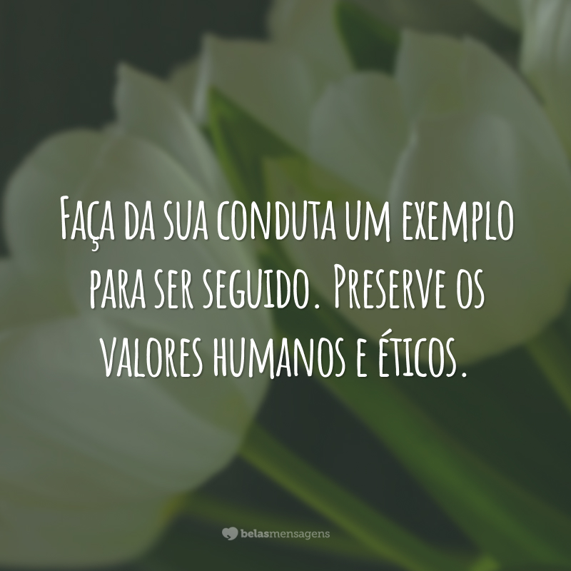 Faça da sua conduta um exemplo para ser seguido. Preserve os valores humanos e éticos.