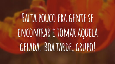 Falta pouco pra gente se encontrar e tomar aquela gelada. Boa tarde, grupo!